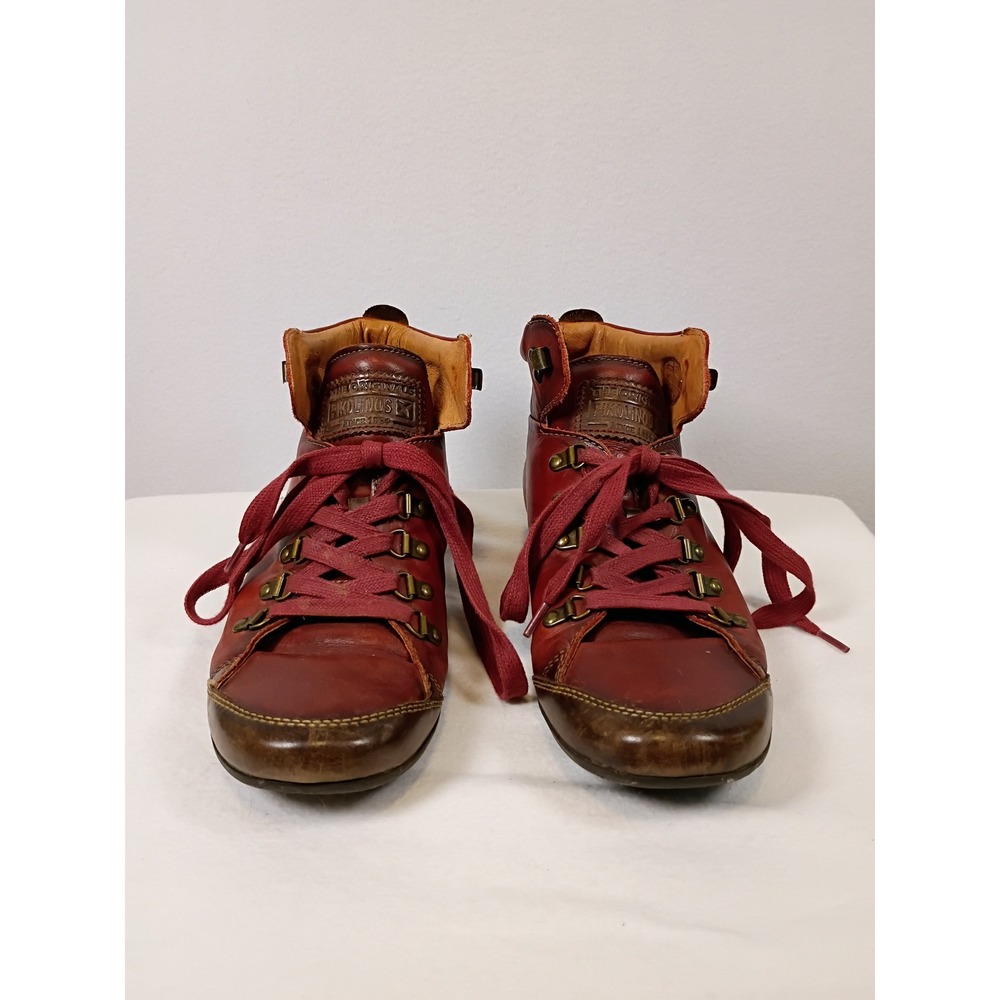 Bohemian Pikolinos Women 40 Red Leather Lace Up Burnished Ankle Boots